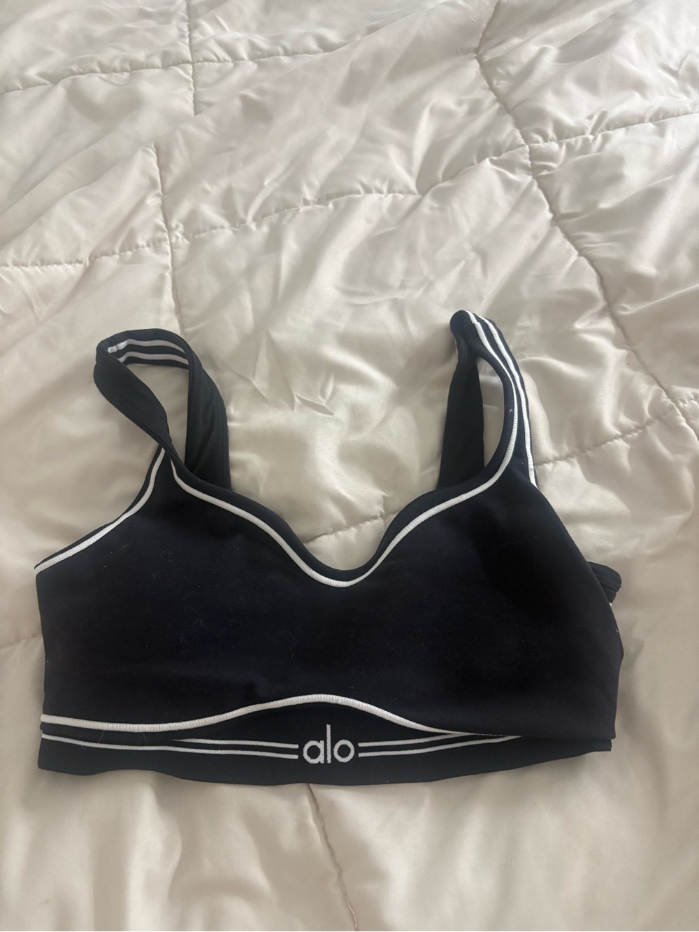 ALO Yoga Black Sports Bra with White Piping